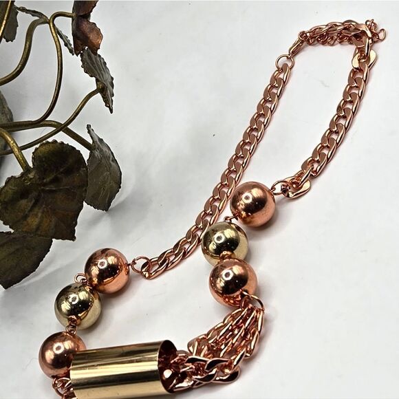 "5/$25" Copper/Goldtone Metallic Bold Cable Link Adjustable Necklace - Picture 3 of 7